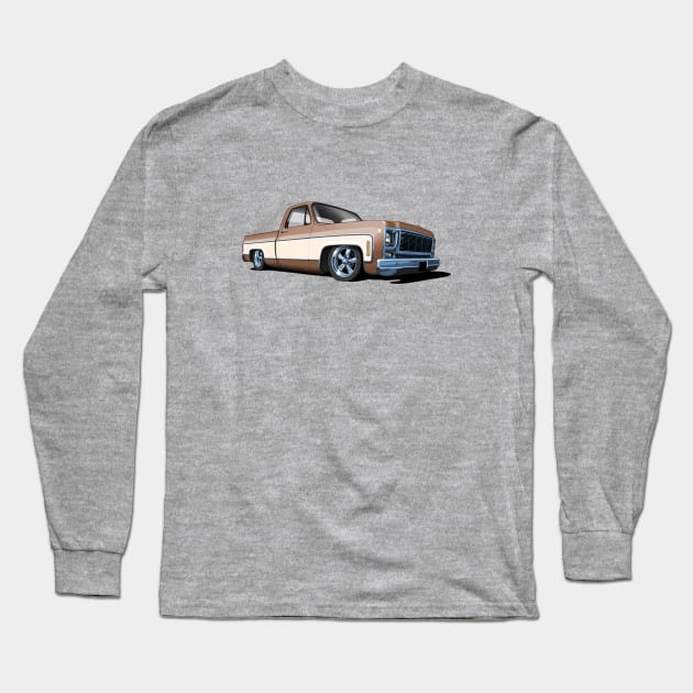 1980 Chevrolet C10 pickup in tan and white Long Sleeve T-Shirt by candcretro